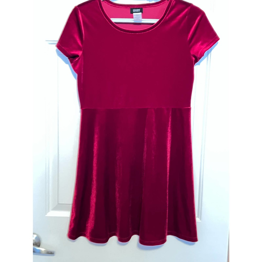 Holiday Editions Girl's Red Velvet Dress Short Sleeve Size XL 14/16 30 1/2" Lg